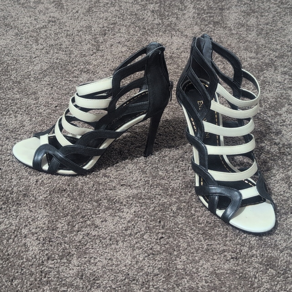 Enzo Angliolimi Black and Cream Strappy Heels Cage Booties